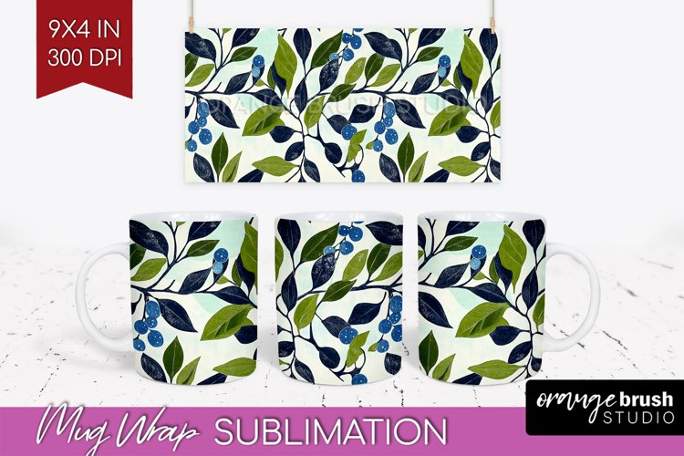 Eucalyptus Leaves Mug Wrap - Botanical Mug PNG Sublimation