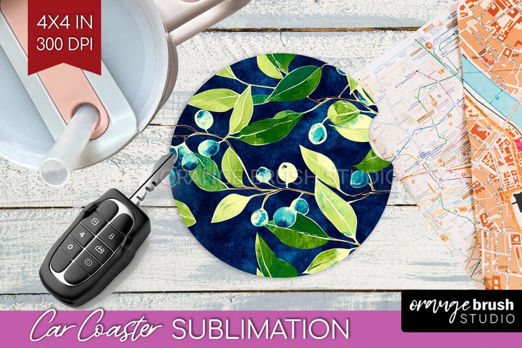 Eucalyptus Leaves Car Coaster - Botanical Coaster PNG