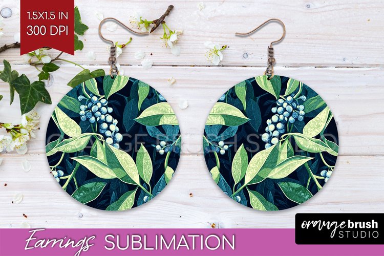 Eucalyptus Leaves Round Earrings - Bonanical PNG Sublimation