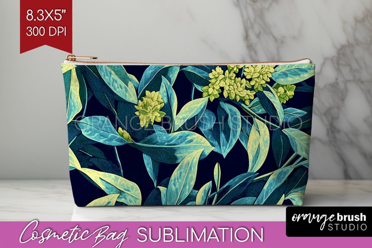 Eucalyptus Leaves Cosmetic Bag - Botanical Makeup Bag PNG