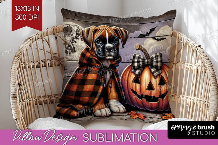Boxer Dog Pillow Sublimation Halloween Pillow Cover PNG