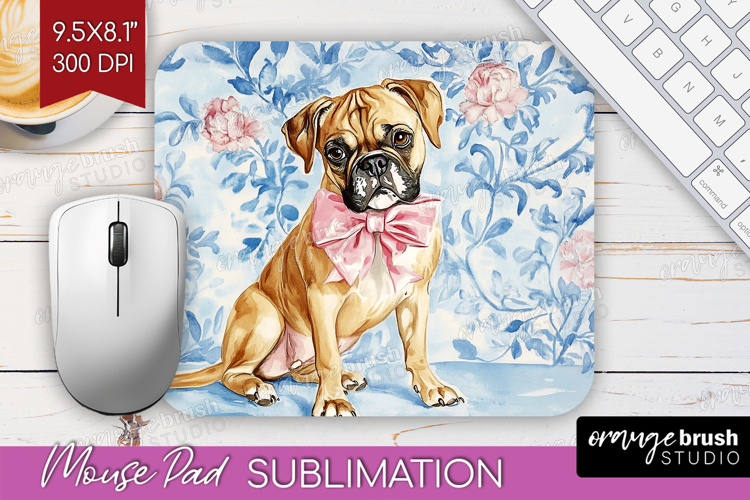 Boxer Dog Mouse Pad Sublimation Blue Toile Mousepad PNG
