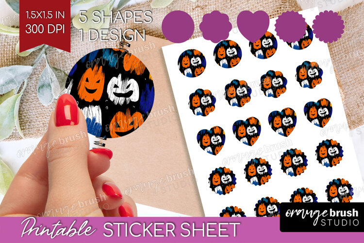 Halloween Round Sticker - Brush Stroke Printable Sticker example image 1