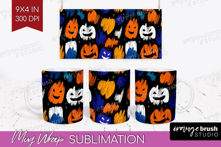 Halloween Mug Wrap - Brush Stroke Mug PNG Sublimation