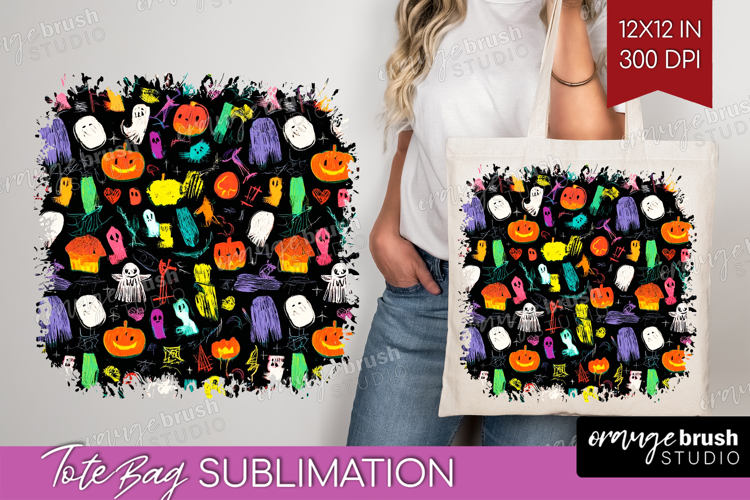 Halloween Tote Bag - Brush Stroke Tote Bag PNG Sublimation