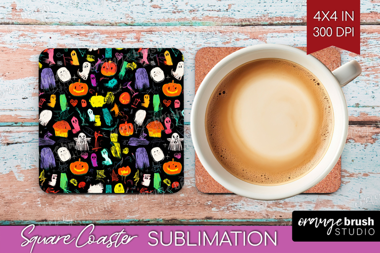 Halloween Square Coaster - Brush Stroke Coaster PNG