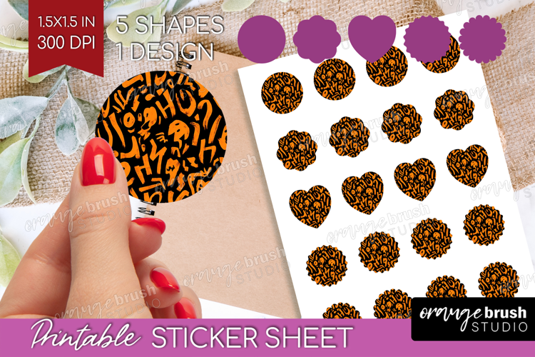 Halloween Round Sticker - Brush Stroke Printable Sticker