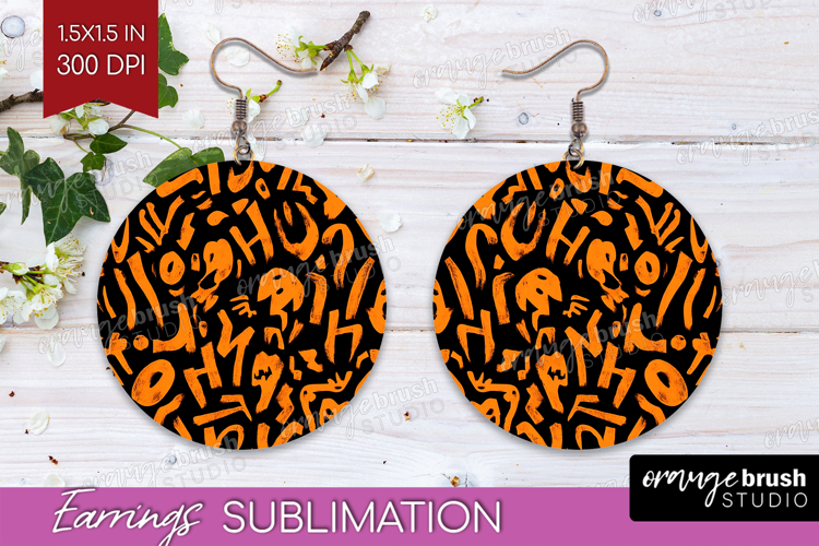 Halloween Round Earrings - Brush Stroke PNG Sublimation