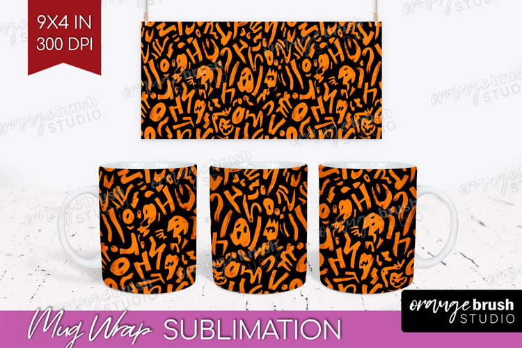 Halloween Mug Wrap - Brush Stroke Mug PNG Sublimation