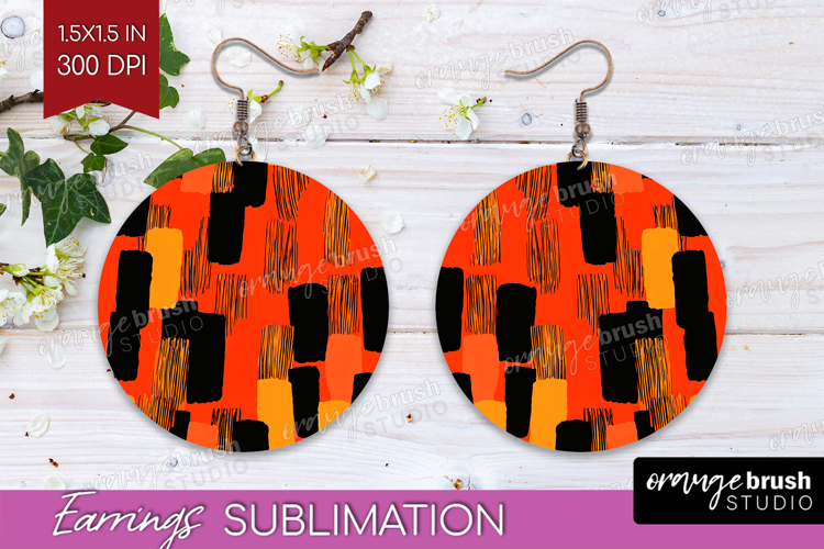Halloween Round Earrings - Brush Stroke PNG Sublimation