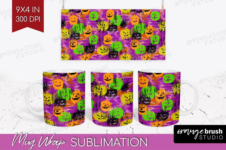Halloween Mug Wrap - Brush Stroke Mug PNG Sublimation
