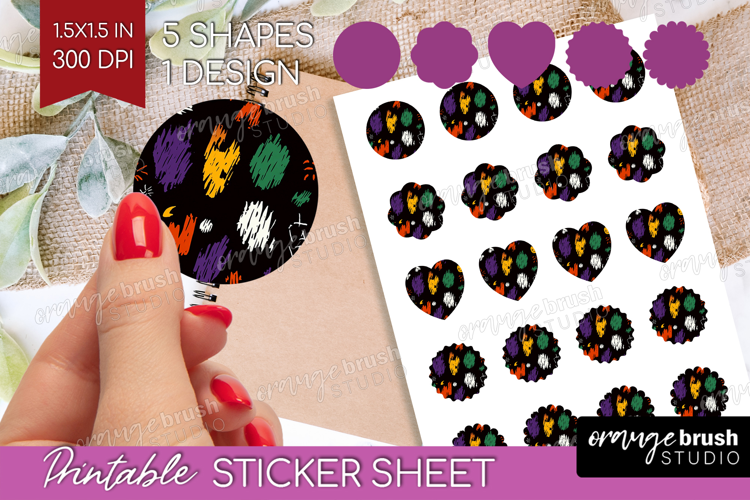 Halloween Round Sticker - Brush Stroke Printable Sticker