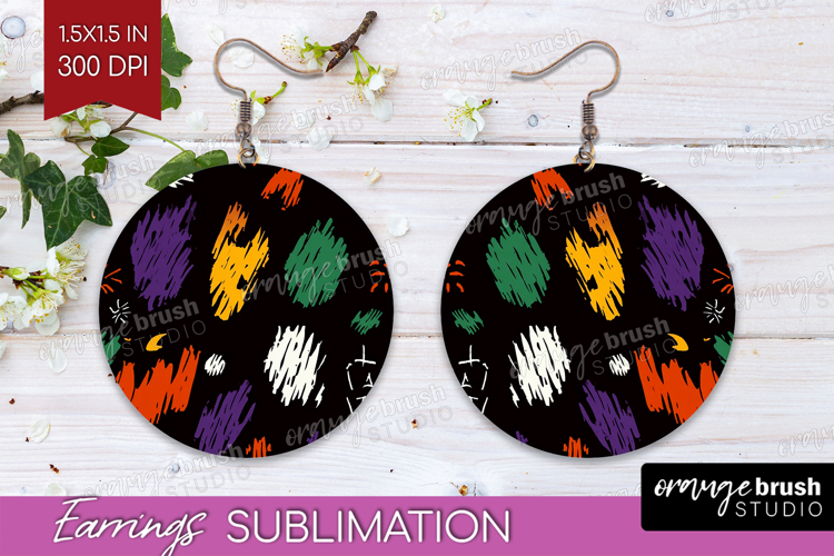 Halloween Round Earrings - Brush Stroke PNG Sublimation