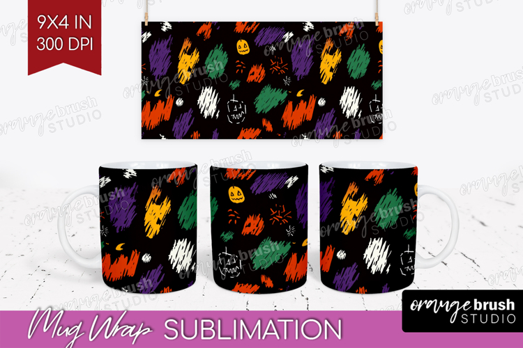 Halloween Mug Wrap - Brush Stroke Mug PNG Sublimation