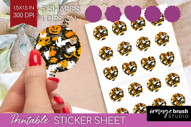 Halloween Round Sticker - Brush Stroke Printable Sticker