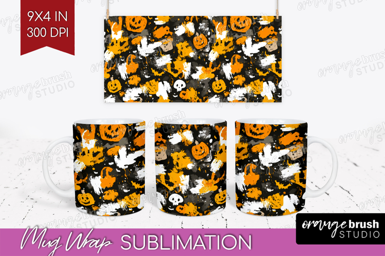 Halloween Mug Wrap - Brush Stroke Mug PNG Sublimation