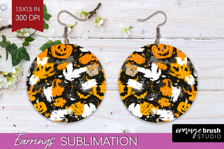 Halloween Round Earrings - Brush Stroke PNG Sublimation
