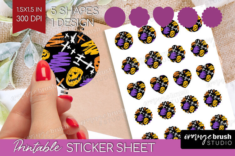 Halloween Round Sticker - Brush Stroke Printable Sticker example image 1