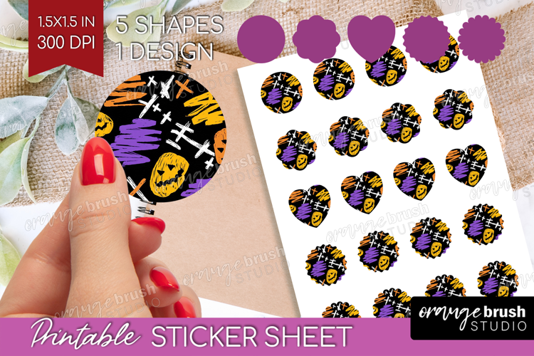 Halloween Round Sticker - Brush Stroke Printable Sticker
