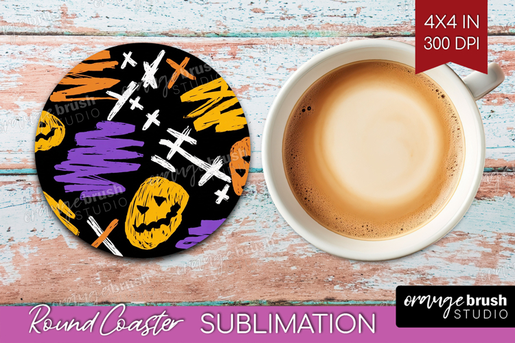 Halloween Round Coaster - Brush Stroke Coaster PNG
