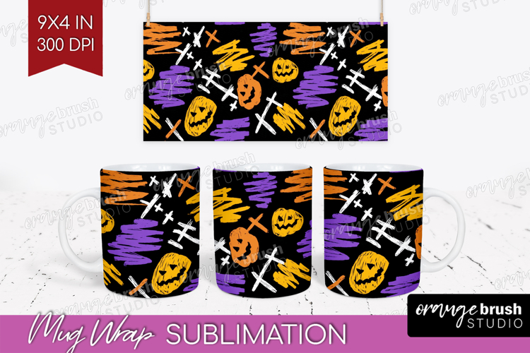 Halloween Mug Wrap - Brush Stroke Mug PNG Sublimation