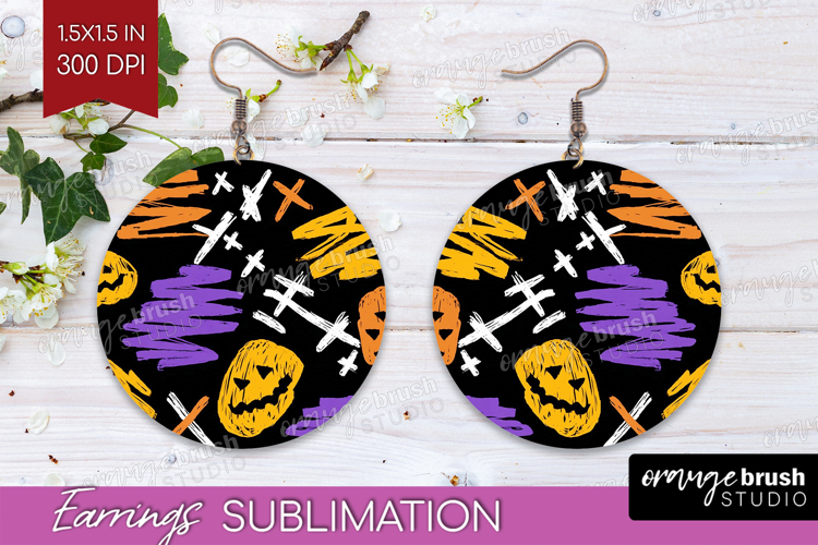 Halloween Round Earrings - Brush Stroke PNG Sublimation