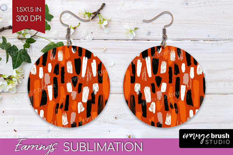 Halloween Round Earrings - Brush Stroke PNG Sublimation