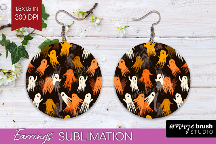 Halloween Round Earrings - Brush Stroke PNG Sublimation