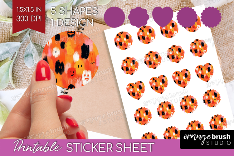 Halloween Round Sticker - Brush Stroke Printable Sticker