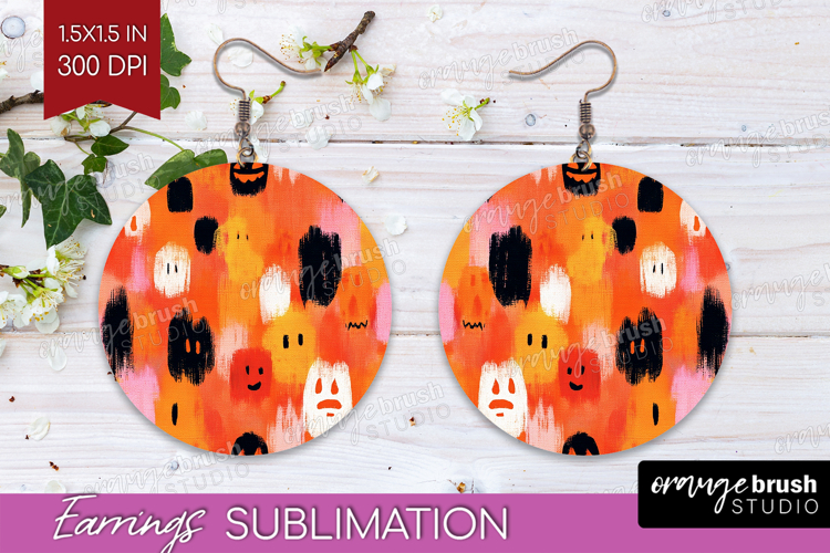 Halloween Round Earrings - Brush Stroke PNG Sublimation