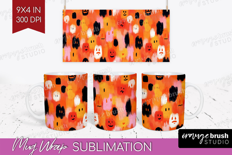 Halloween Mug Wrap - Brush Stroke Mug PNG Sublimation