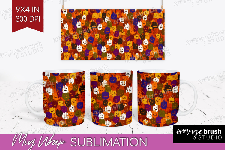 Halloween Mug Wrap - Brush Stroke Mug PNG Sublimation