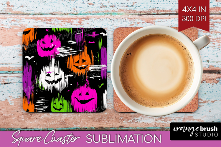 Halloween Square Coaster - Brush Stroke Coaster PNG