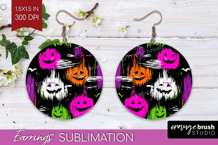 Halloween Round Earrings - Brush Stroke PNG Sublimation