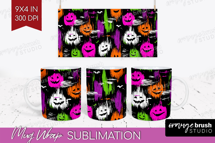 Halloween Mug Wrap - Brush Stroke Mug PNG Sublimation