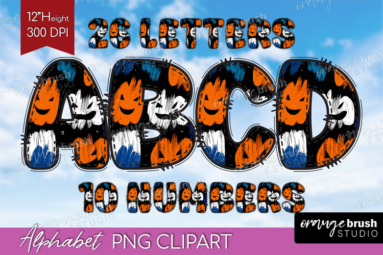 Halloween Doodle Alphabet Clipart - Brush Stroke Letters PNG