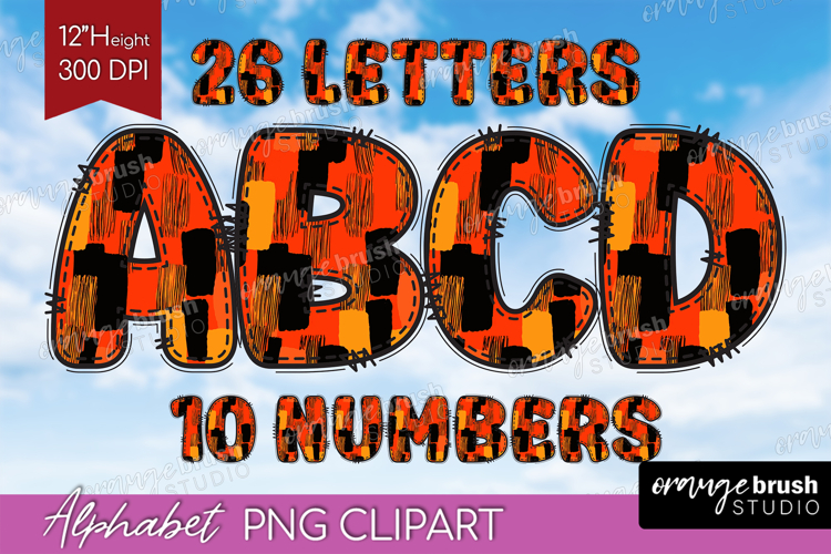 Halloween Doodle Alphabet Clipart - Brush Stroke Letters PNG