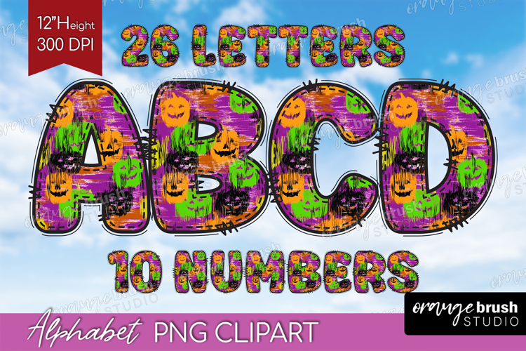 Halloween Doodle Alphabet Clipart - Brush Stroke Letters PNG