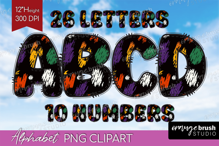 Halloween Doodle Alphabet Clipart - Brush Stroke Letters PNG