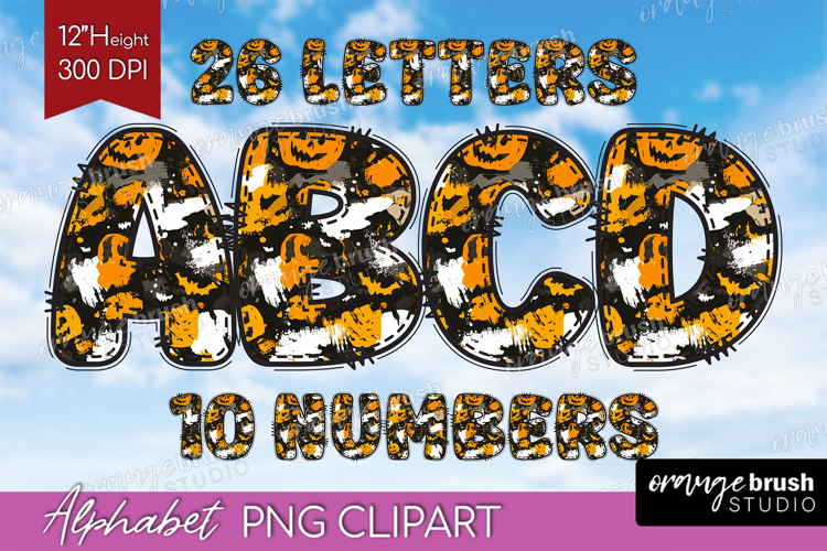 Halloween Doodle Alphabet Clipart - Brush Stroke Letters PNG