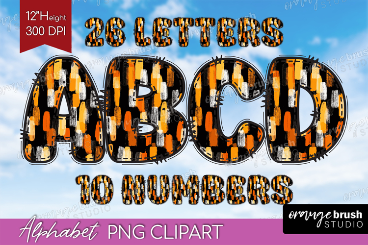 Halloween Doodle Alphabet Clipart - Brush Stroke Letters PNG