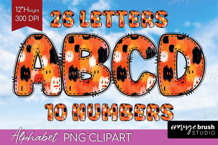 Halloween Doodle Alphabet Clipart - Brush Stroke Letters PNG