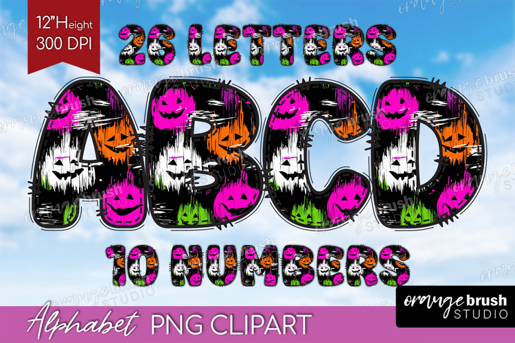 Halloween Doodle Alphabet Clipart - Brush Stroke Letters PNG