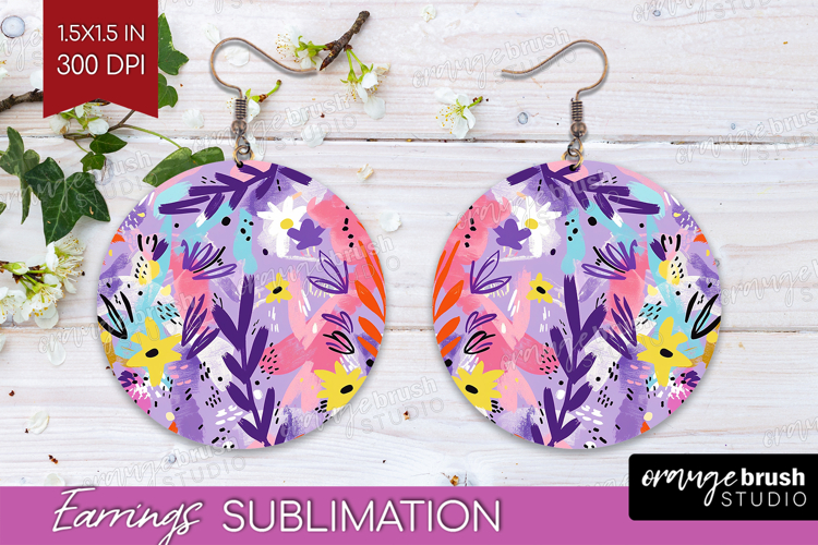 Brush Stroke Round Earrings - Abstract PNG Sublimation