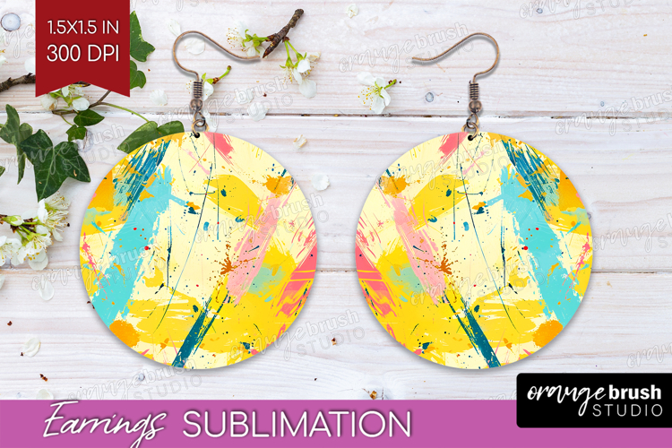 Brush Stroke Round Earrings - Abstract PNG Sublimation