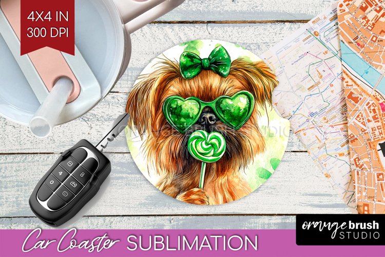 Brussels Griffon St. Patricks Day Dog Car Coaster Dog PNG
