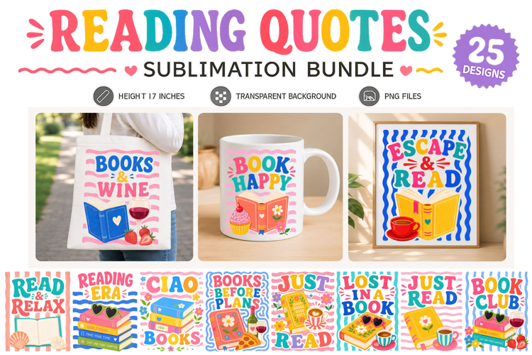 Book Lover Sublimation Reading quote Bundle Dopamine design
