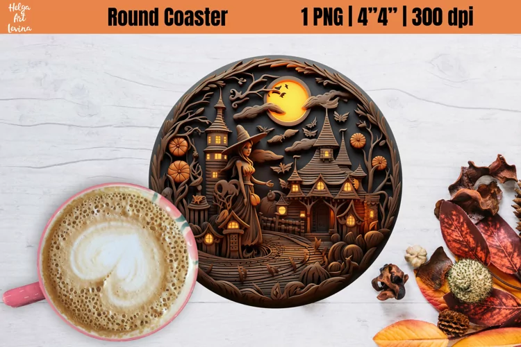 3D Halloween Round Coaster| Witch Sublimation