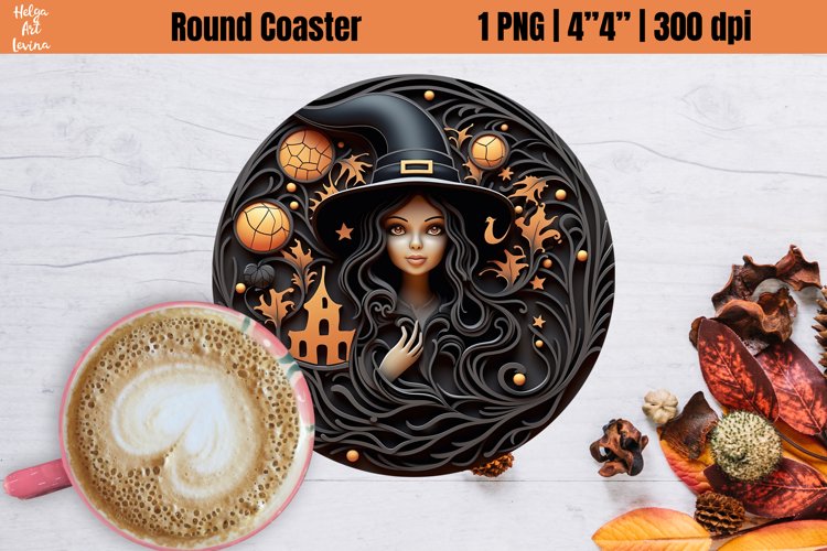 3D Halloween Round Coaster| Witch Sublimation example image 1