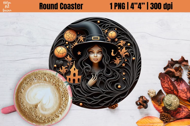 3D Halloween Round Coaster| Witch Sublimation